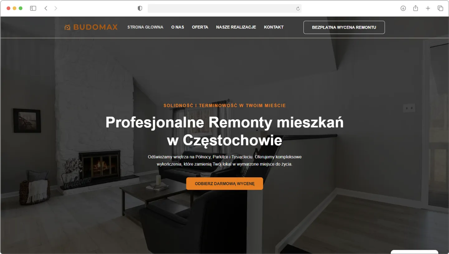 Strona główna Budomax Częstochowa – projekt strony internetowej